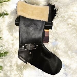 Harley-Davidson Cycle 1997 Black Leather with Faux Fur Christmas Stocking